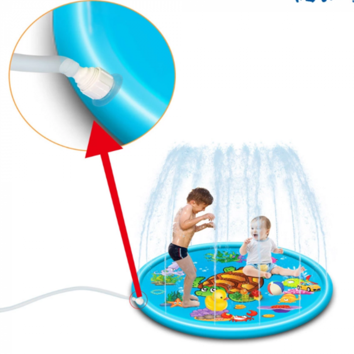 Piscina gonflabila cu stropitoare SummerFun, diametru 170 cm, cu gauri pentru stropire, loc de joaca, albastru [2]