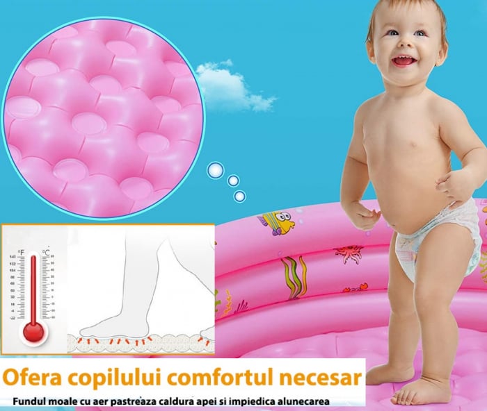 Piscina gonflabila cu podea moale pentru copii, 130x35 cm, roz [2]