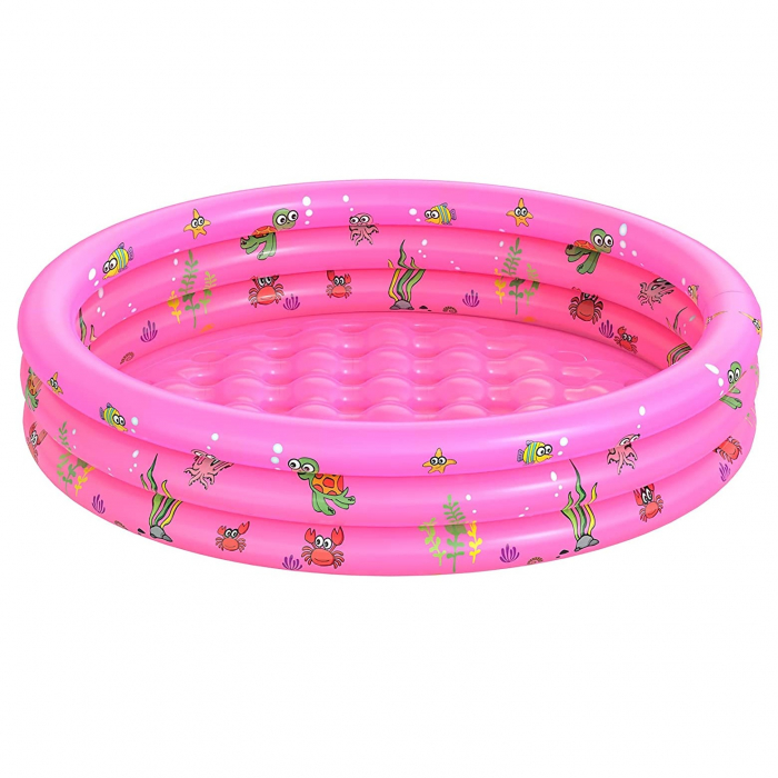 Piscina gonflabila cu podea moale pentru copii cu 50 bile colorate incluse, 100x35 cm, roz [7]