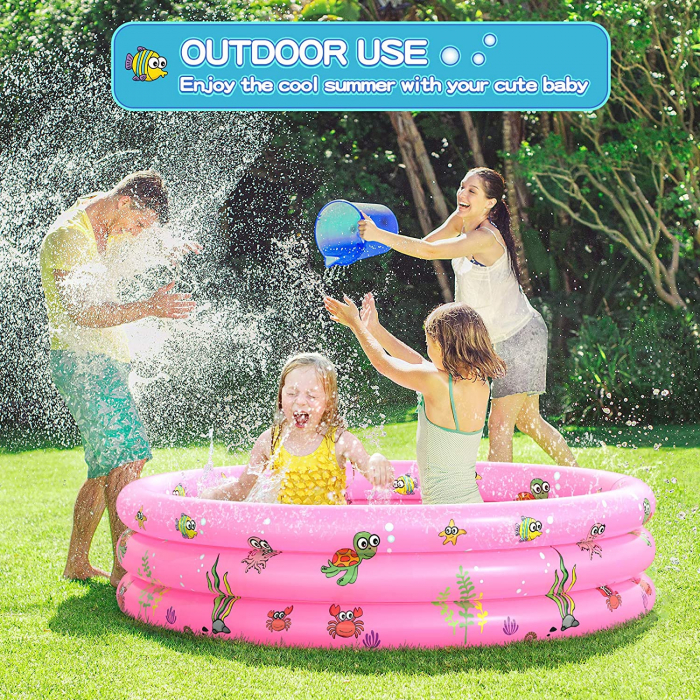 Piscina gonflabila cu podea moale pentru copii cu 50 bile colorate incluse, 100x35 cm, roz [3]