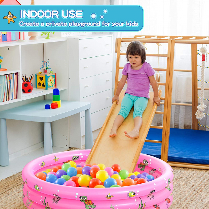 Piscina gonflabila cu podea moale pentru copii cu 50 bile colorate incluse, 100x35 cm, roz [4]