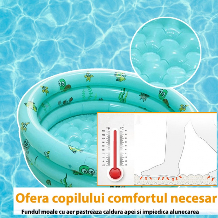 Piscina gonflabila cu podea moale pentru copii cu 50 bile colorate incluse, 100x35 cm, verde [2]