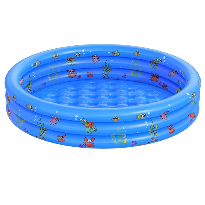 Piscina gonflabila cu podea moale pentru copii cu 50 bile colorate incluse, 130x35 cm, albastru [5]