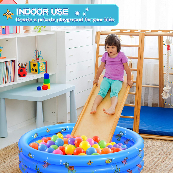 Piscina gonflabila cu podea moale pentru copii cu 50 bile colorate incluse, 130x35 cm, albastru [6]
