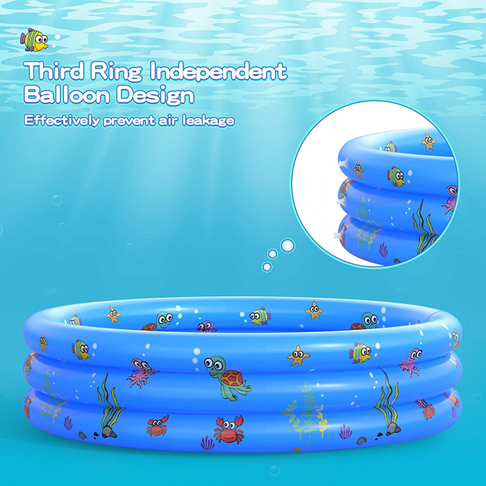 Piscina gonflabila cu podea moale pentru copii cu 50 bile colorate incluse, 150x35 cm, albastru [3]