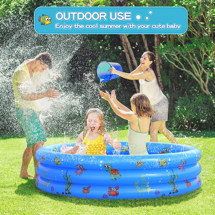 Piscina gonflabila cu podea moale pentru copii cu 50 bile colorate incluse, 150x35 cm, albastru [6]