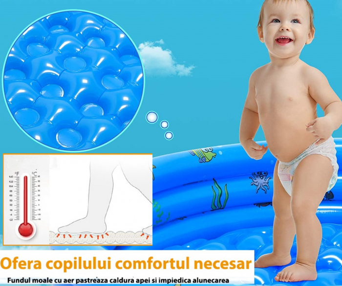 Piscina gonflabila cu podea moale pentru copii cu 50 bile colorate incluse, 150x35 cm, albastru [2]