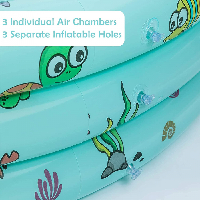 Piscina gonflabila cu podea moale pentru copii cu 50 bile colorate incluse, 150x35 cm, verde [5]