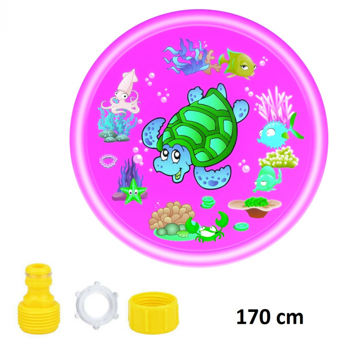 Piscina gonflabila cu stropitoare SummerFun, diametru 170 cm, cu gauri pentru stropire, loc de joaca, roz [2]