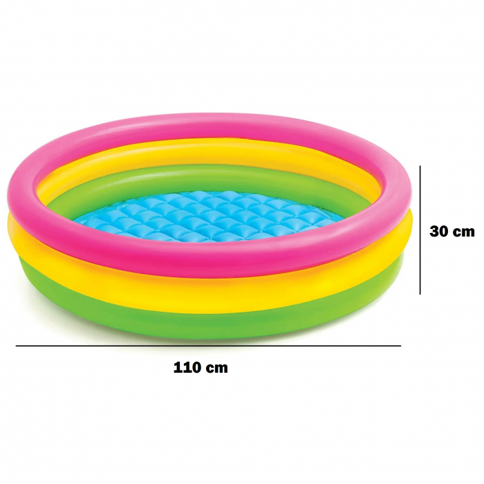 Piscina gonflabila Curcubeu cu podea moale pentru copii, 50 bile colorate incluse, 110x30 cm [8]