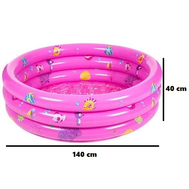 Piscina gonflabila pentru copii cu 3 inele, 140x40 cm, roz [2]