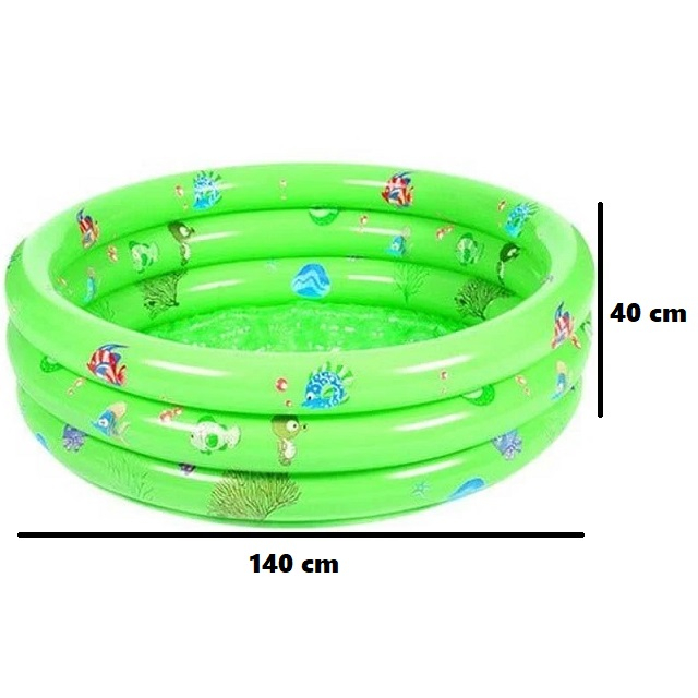 Piscina gonflabila pentru copii cu 3 inele, 140x40 cm, verde [2]