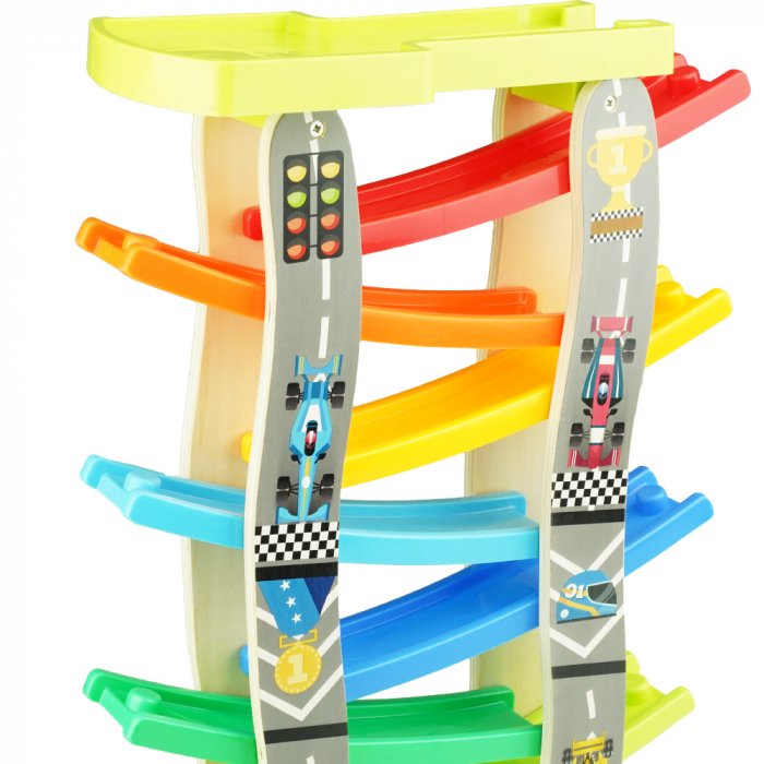 Pista cu 7 rampe si 4 masinute din lemn Crocodile Escape, multicolor [2]