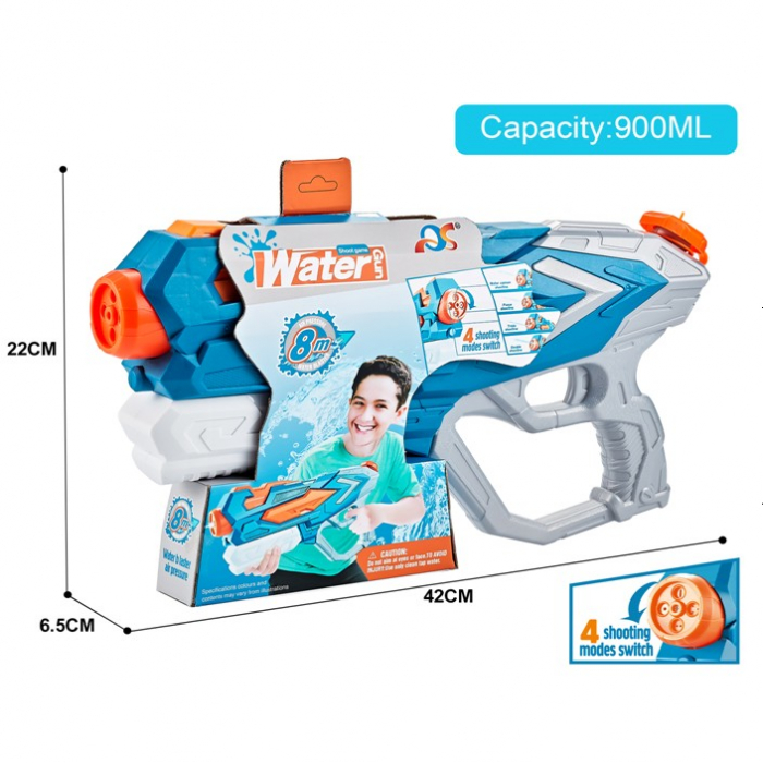 Pistol cu Apa pentru Copii, Rezervor, Albastru, 4 duze, 900ML [2]