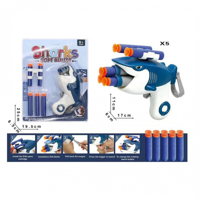 PIstol de jucarie, Rechin, cu gloante de burete, multicolor [2]