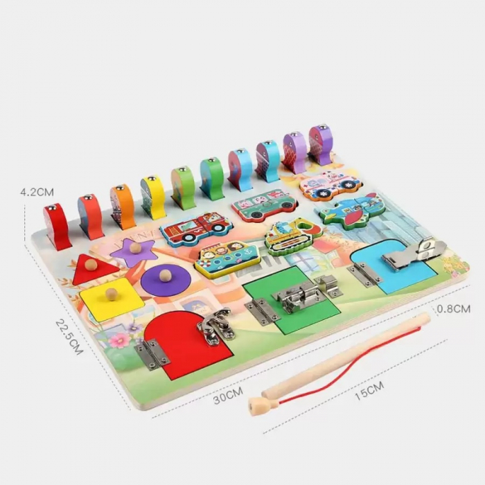 Placa  Activitati cu Incuietori si Pescuit Magnetic Fishing Busy Board, multicolor [3]