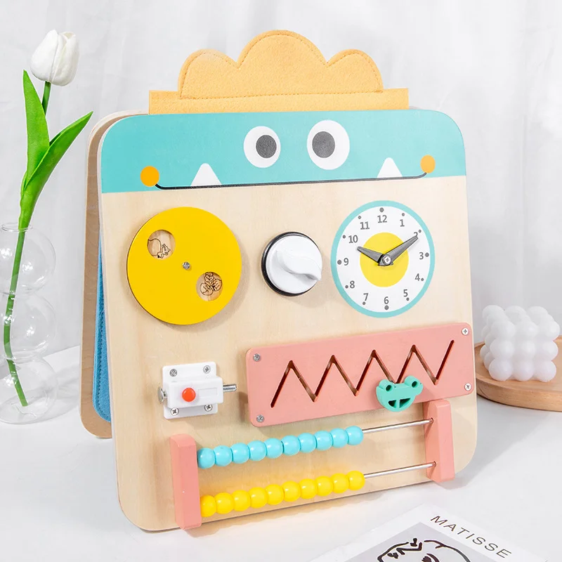 Placa activitati Montessori din lemn Busy Board pliabila si reversibila 17 in 1, multicolor [6]