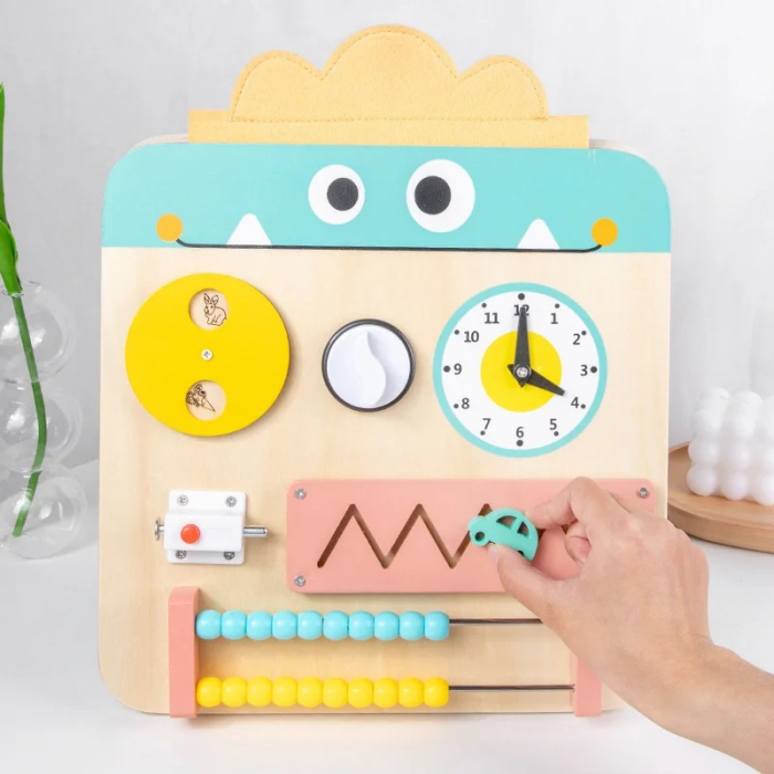Placa activitati Montessori din lemn Busy Board pliabila si reversibila 17 in 1, multicolor [3]