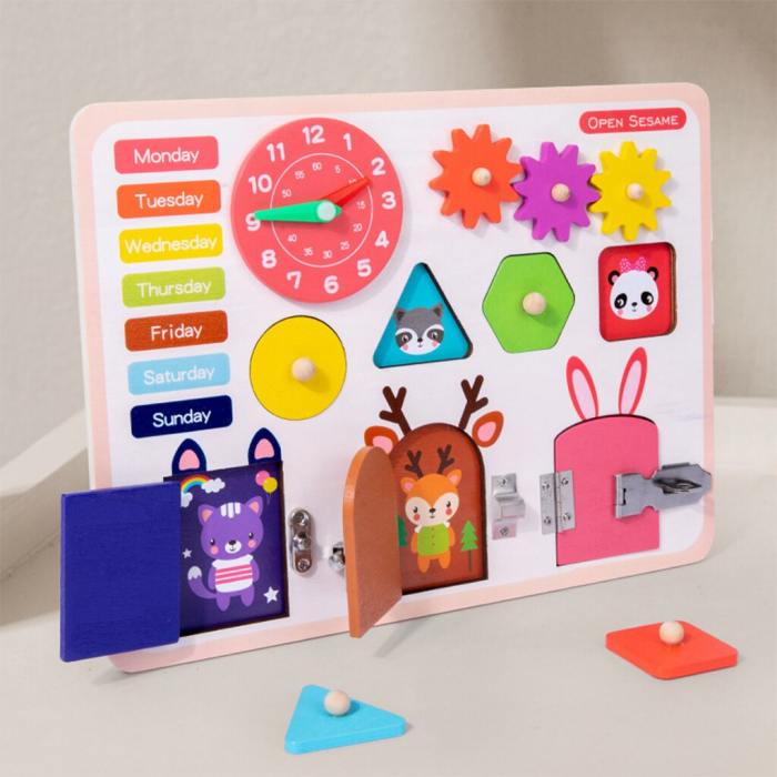 Placa Busy Board cu forme si calendar Open Sesame Locks, multicolor [4]