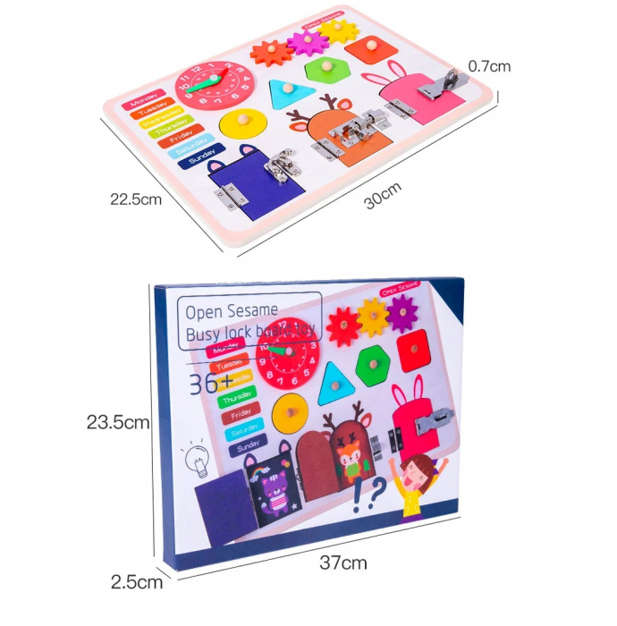 Placa Busy Board cu forme si calendar Open Sesame Locks, multicolor [6]