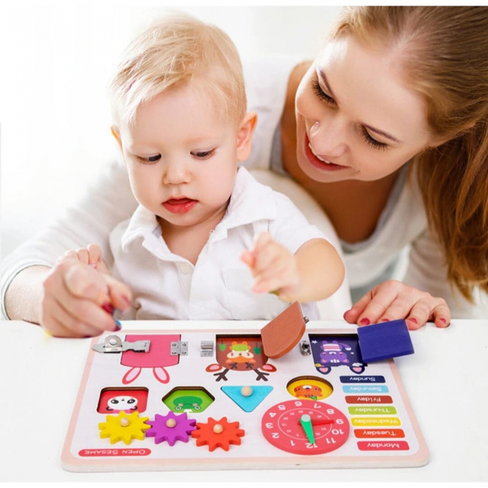 Placa Busy Board cu forme si calendar Open Sesame Locks, multicolor [3]