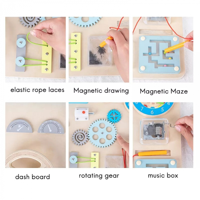 Placa Senzoriala Busy Board activitati Montessori 11 in 1, multicolor [3]