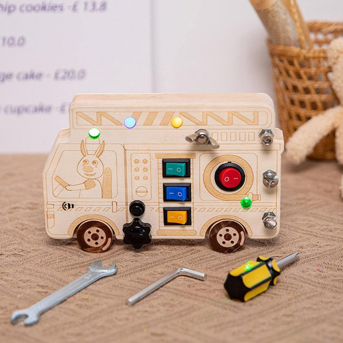 Placa senzoriala Busy Bus cu lumini si activitati Montessori 2 in 1, multicolor [2]