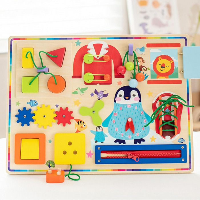 Placa Senzoriala Montessori Activitati Uzuale, Busy Board Pinguin [2]