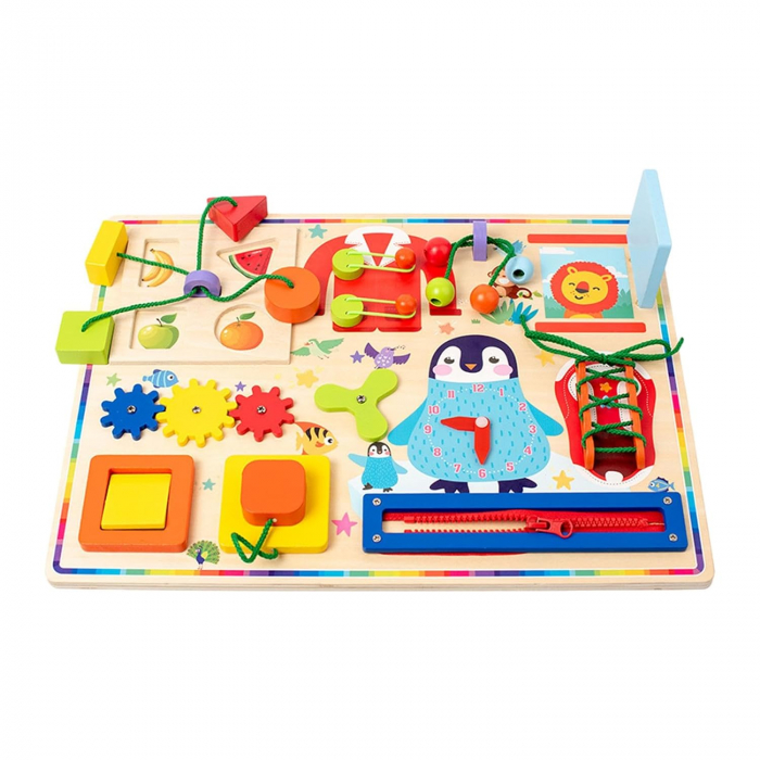 Placa Senzoriala Montessori Activitati Uzuale, Busy Board Pinguin [3]