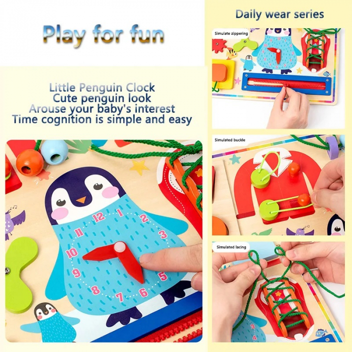 Placa Senzoriala Montessori Activitati Uzuale, Busy Board Pinguin [4]