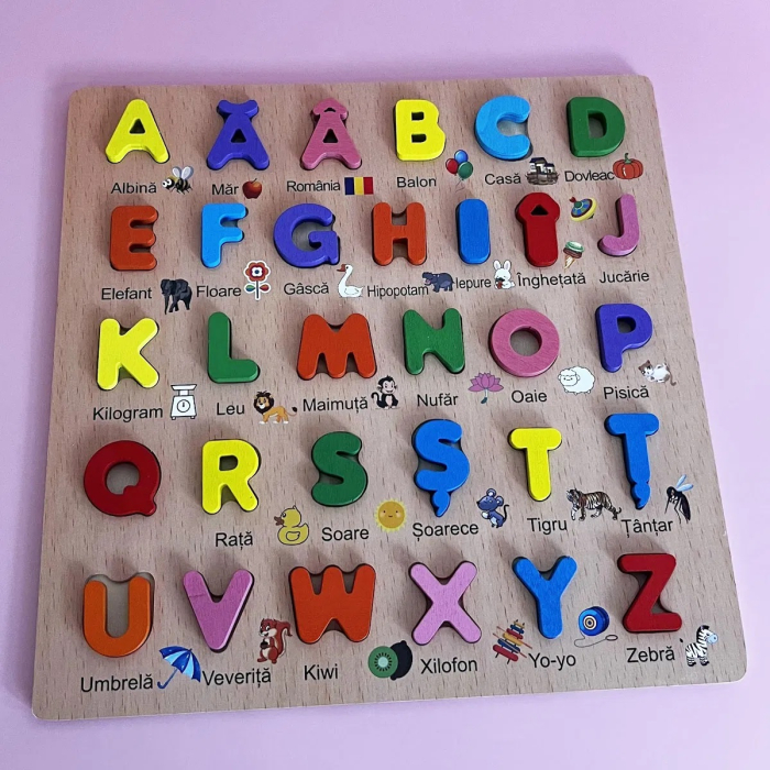 Puzzle incastru Alfabet in limba Romana din lemn cu diacritice, 31 piese, multicolor [3]