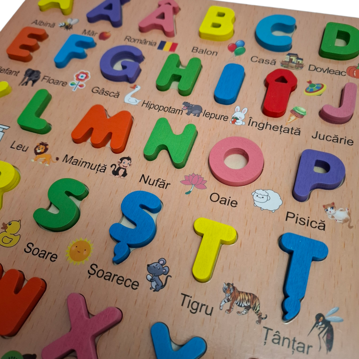 Puzzle incastru Alfabet in limba Romana din lemn cu diacritice, 31 piese, multicolor [2]