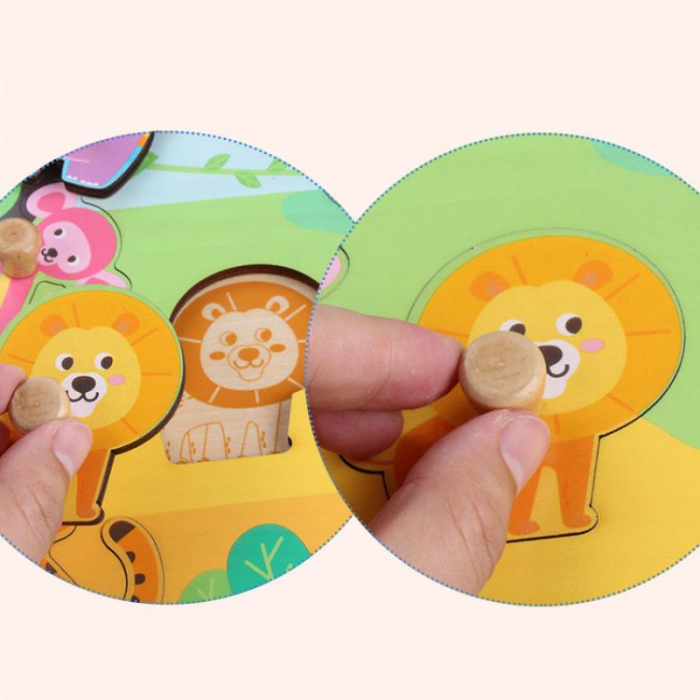 Puzzle incastru din lemn cu piese groase pentru copii Animale din Savana, 9 piese, multicolor [4]