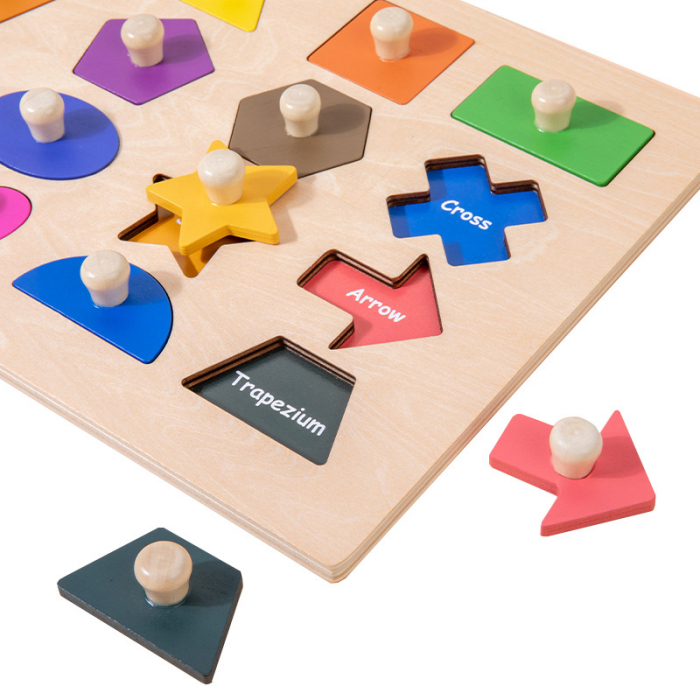 Puzzle incastru Montessori din lemn forme geometrice magnetice, 16 piese, multicolor [2]