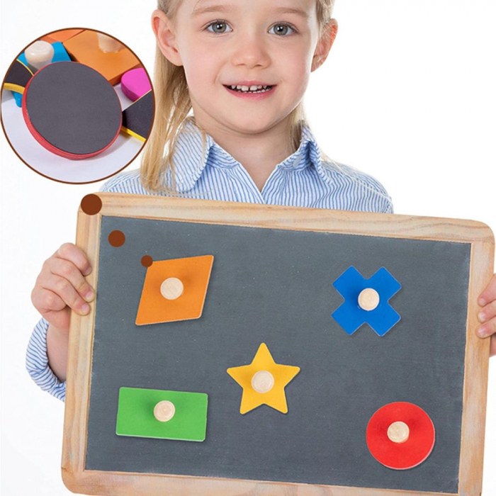 Puzzle incastru Montessori din lemn forme geometrice magnetice, 16 piese, multicolor [4]