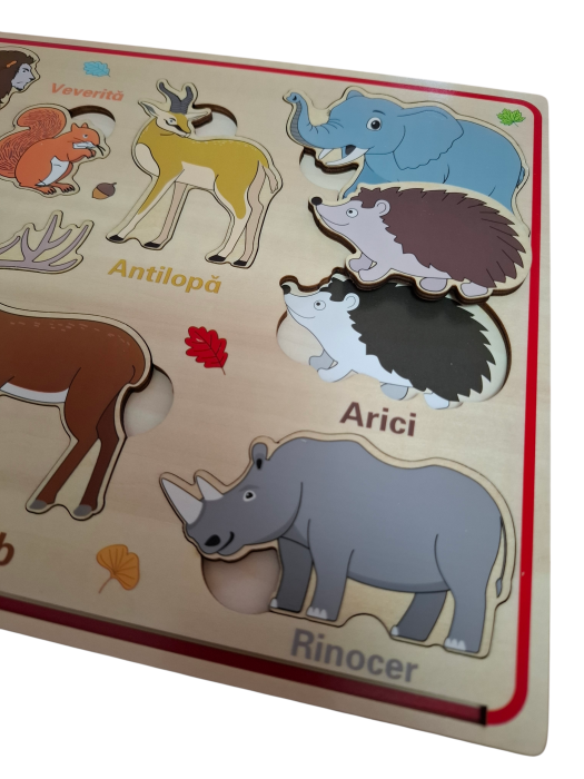 Puzzle magnetic incastru din lemn Animale Salbatice in limba Romana, 9 piese, multicolor [3]