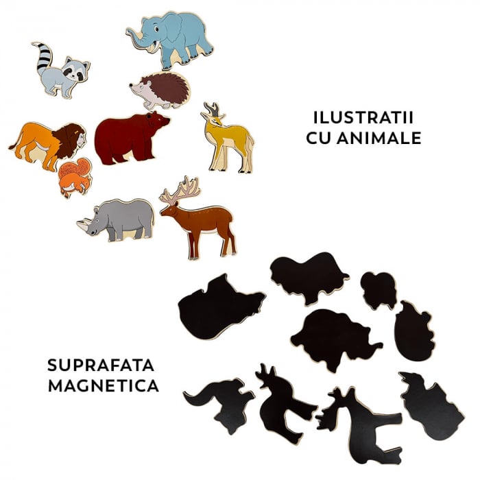 Puzzle magnetic incastru din lemn Animale Salbatice in limba Romana, 9 piese, multicolor [3]