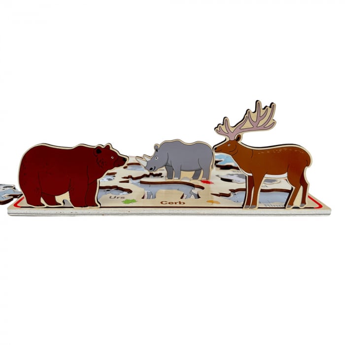 Puzzle magnetic incastru din lemn Animale Salbatice in limba Romana, 9 piese, multicolor [4]