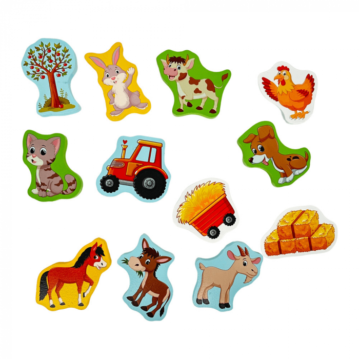 Puzzle incastru din lemn Ferma in limba Romana, 12 piese, multicolor [2]