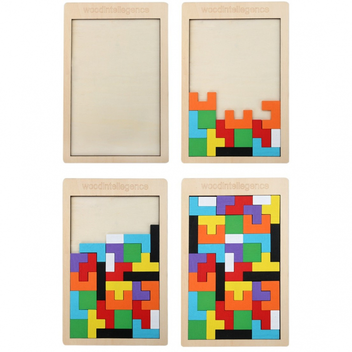Puzzle Montessori din Lemn Tip Tetris, Forme Neregulate, 40 Piese, Multicolor [5]