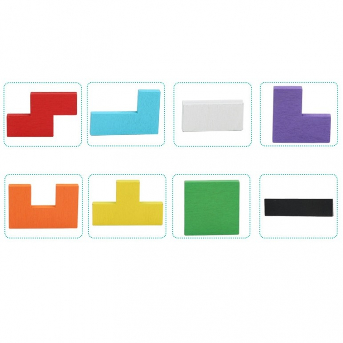Puzzle Montessori din Lemn Tip Tetris, Forme Neregulate, 40 Piese, Multicolor [6]