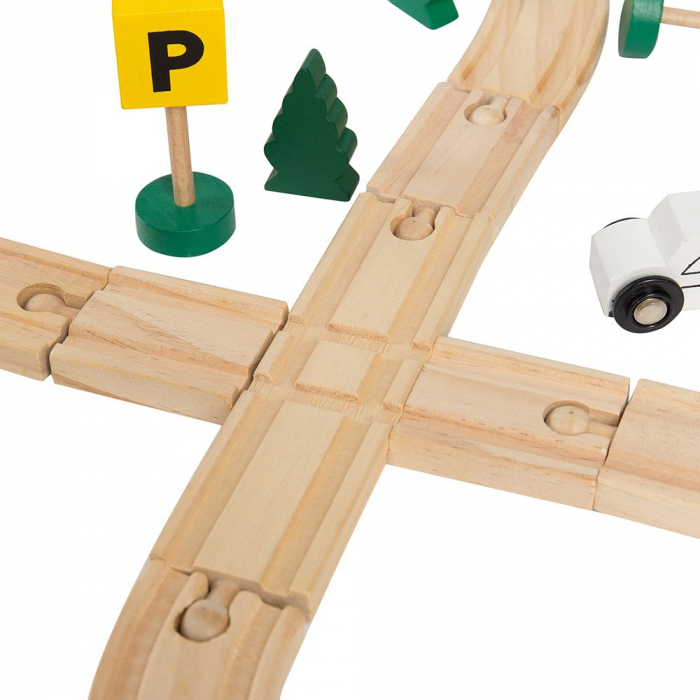 Circuit din lemn Rail Overpass cu masinute si covoras puzzle, 48 piese, multicolor [4]