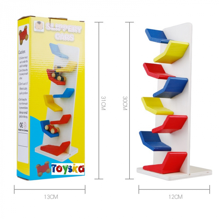 Rampa din lemn cu 3 Masinute alunecoase, multicolor [6]