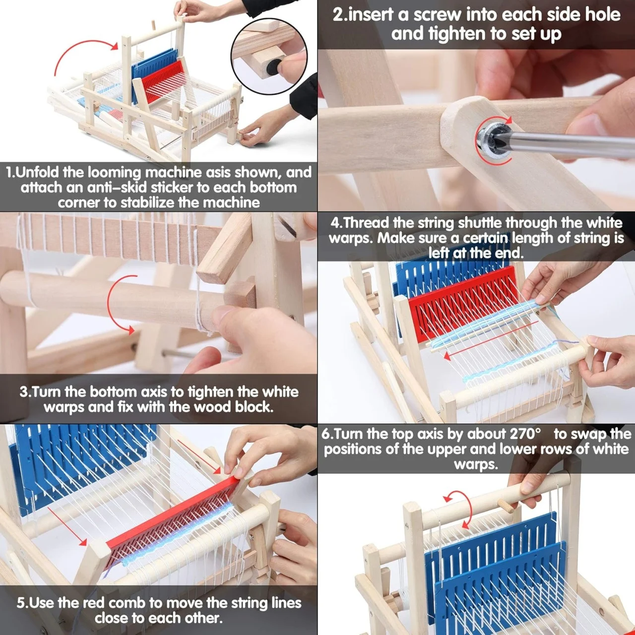 Razboi de tesut din lemn pentru copii, masina tricotat DIY [5]