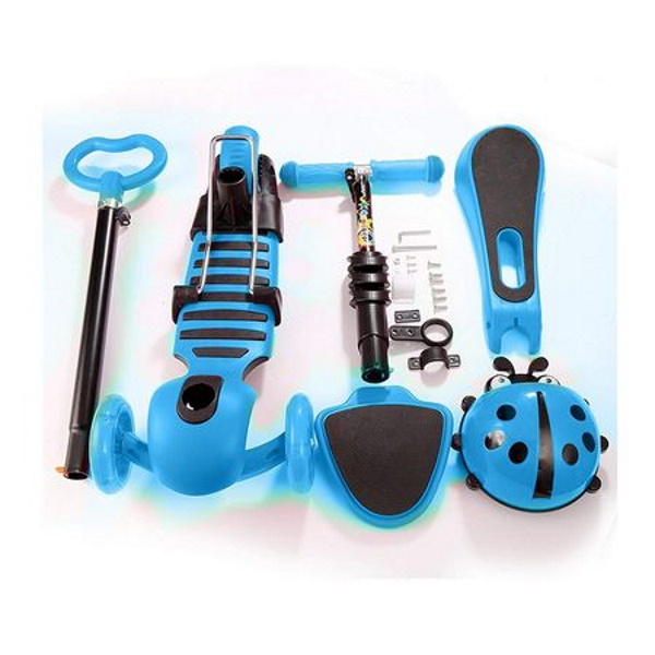 Trotineta 5 in 1 cu maner de impins si roti cu lumini Scooter OX11, albastra [5]