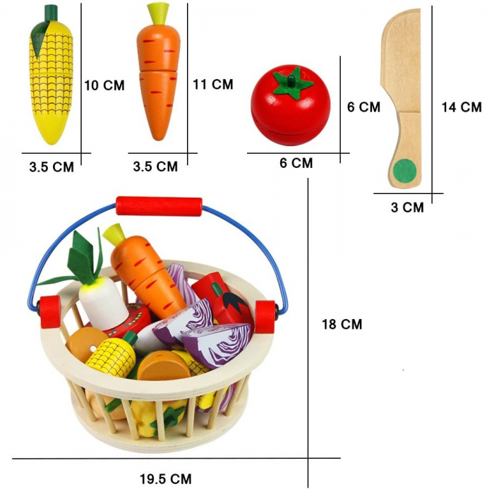Joc educativ Cos cu legume din lemn pentru feliat, 12 piese, multicolor [5]