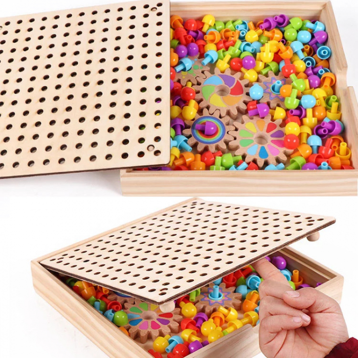 Joc de creatie tip mozaic pixel din lemn cu pini peg, multicolor, 200 piese [8]