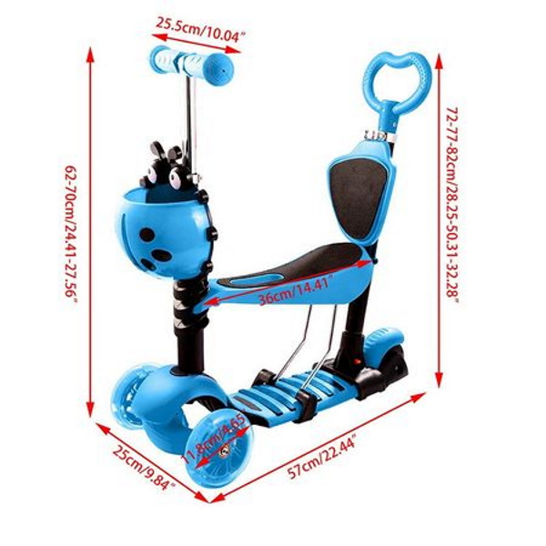 Trotineta 5 in 1 cu maner de impins si roti cu lumini Scooter OX11, albastra [4]