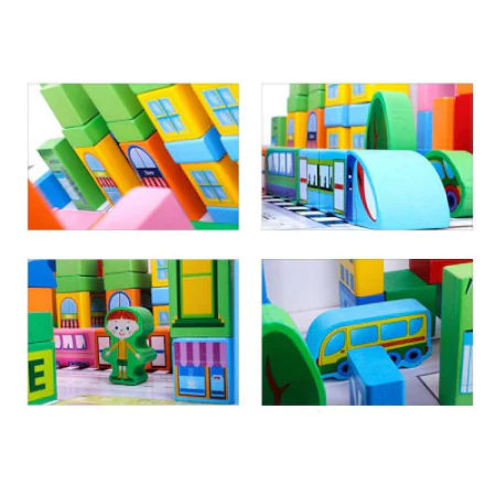 Set cuburi de construit din lemn, 100 piese, Smart Town Blocks [3]