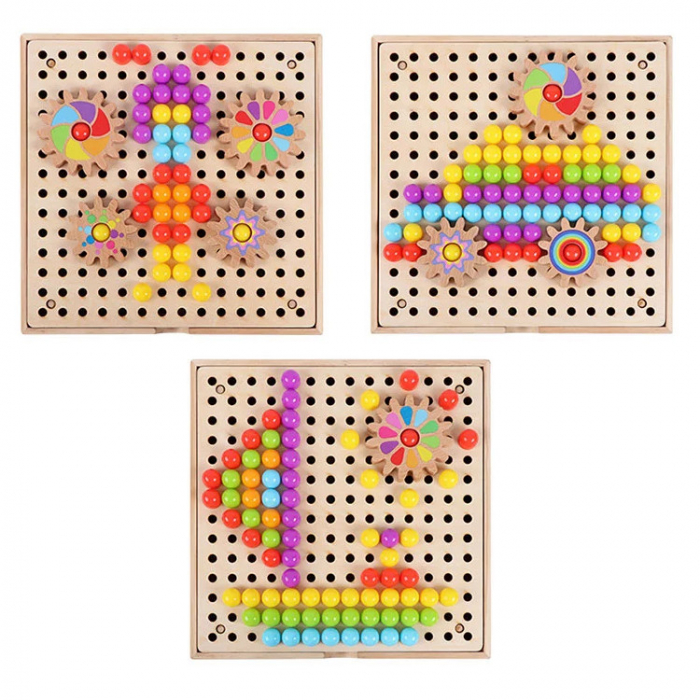 Joc de creatie tip mozaic pixel din lemn cu pini peg, multicolor, 200 piese [5]